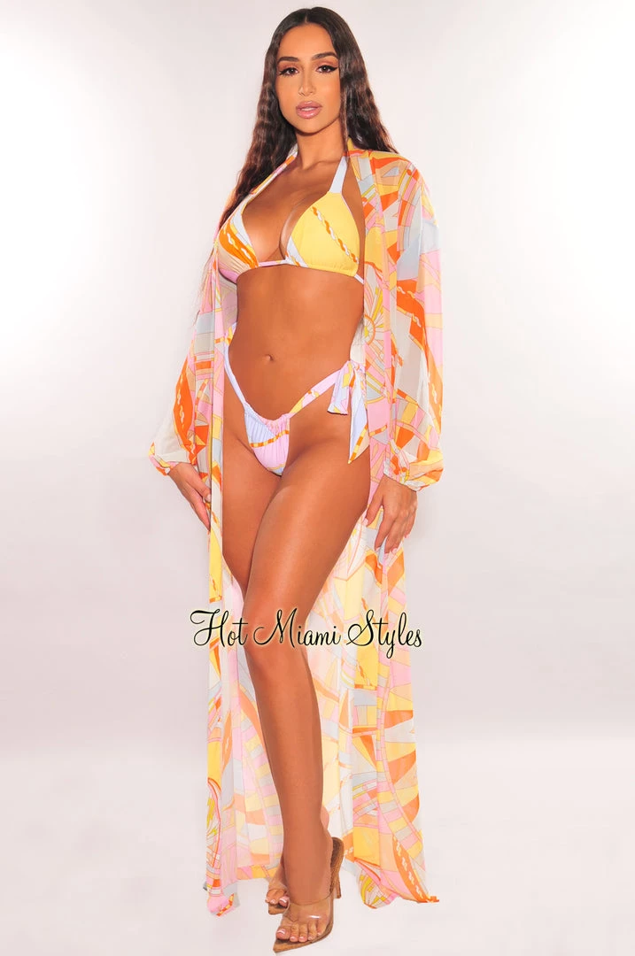 Hollywood & I Just In Multi Color Print Long Sleeve Maxi Cover Up