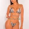Vendor-unknown Just In Snake Print Padded Gold Chain Halter Tie Up High Cut Bikini