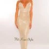 ARK & Co Champagne Silver Sequins Spaghetti Strap Sweetheart Maxi Dress Just In