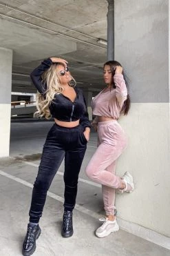 Sole Mio (set) HMS Lounge: Black Velour Triangle Top Hoodie Joggers Three Piece Set Just In