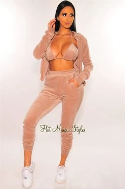 Sole Mio (set) Just In HMS Lounge: Blush Velour Triangle Top Hoodie Joggers Three Piece Set