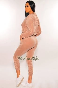 Sole Mio (set) Just In HMS Lounge: Blush Velour Triangle Top Hoodie Joggers Three Piece Set
