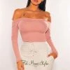 Orange Shine Rose Pink Off Shoulder Lettuce Trim Long Sleeves Crop Top Just In