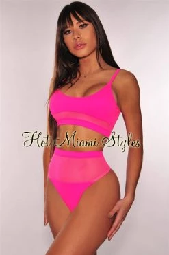 Vendor-unknown Neon Pink Fishnet High Waist Bikini Just In