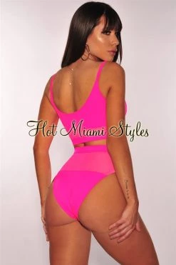 Vendor-unknown Neon Pink Fishnet High Waist Bikini Just In