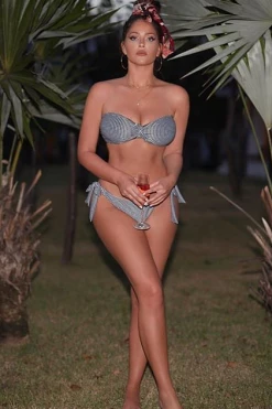 Vendor-unknown Black Gingham Checker Tie Up Sides Scrunch Butt Bikini