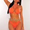 Vendor-unknown Just In Neon Tangerine Strappy Halter Bikini