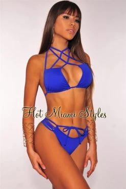 Vendor-unknown Just In Royal Blue Strappy Halter Bikini
