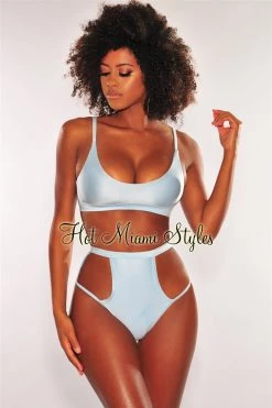 Vendor-unknown Iced Blue Glistening High Waist Cut Out Bikini