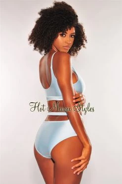 Vendor-unknown Iced Blue Glistening High Waist Cut Out Bikini