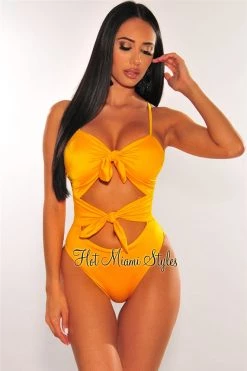 Vendor-unknown Canary Yellow Double Tie Up Cut Out Swimsuit Just In