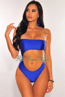 Vendor-unknown Royal Blue Strapless Cut Out Swimsuit