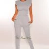 Sole Mio (set) Light Heather Gray Boned Padded Shoulders Joggers Two Piece Set Just In