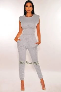 Sole Mio (set) Light Heather Gray Boned Padded Shoulders Joggers Two Piece Set Just In