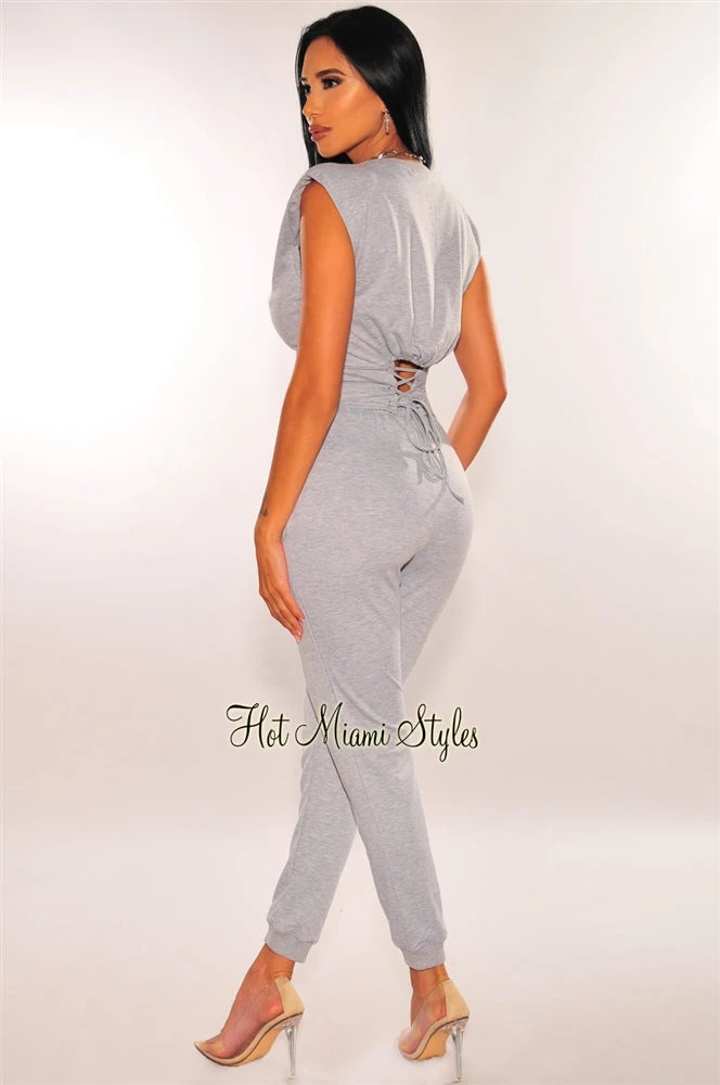 Sole Mio (set) Light Heather Gray Boned Padded Shoulders Joggers Two Piece Set Just In
