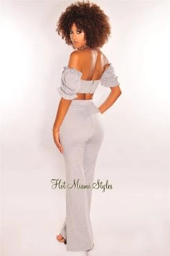 Vendor-unknown Light Gray Underwire Bustier Palazzo Pants Two Piece Set Just In