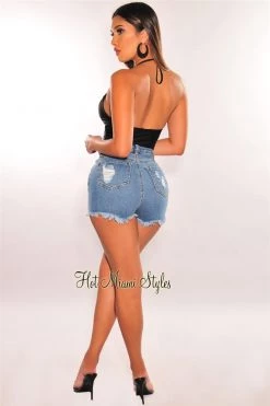 Vendor-unknown Black Halter Button Up Bodysuit