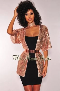 Vendor-unknown Rose Gold Sequins Cardigan Jacket