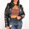 Vendor-unknown Black Faux Leather Button Up Cropped Bomber Jacket Just In