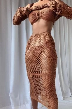 Vendor-unknown Mocha Acrylic Chain O-Ring Textured Scrunch Butt Bikini Just In