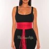 Vendor-unknown Red Wine Faux Suede Fringe Obi Belt Just In