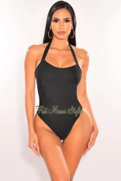 Vendor-unknown Black Bandage Halter Bodysuit Just In