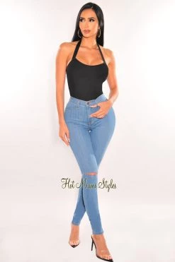 Vendor-unknown Black Bandage Halter Bodysuit Just In