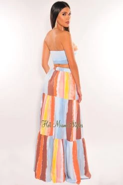 Vendor-unknown Multicolor Padded Strapless Bandeau Maxi Skirt Two Piece Set Just In