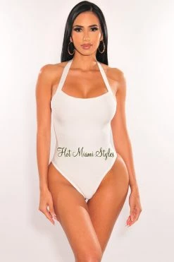 Vendor-unknown White Bandage Halter Bodysuit Just In