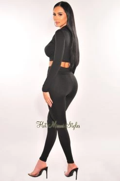 Sole Mio (set) Just In Black Mock Neck Overlay Long Sleeve Pants Two Piece Set