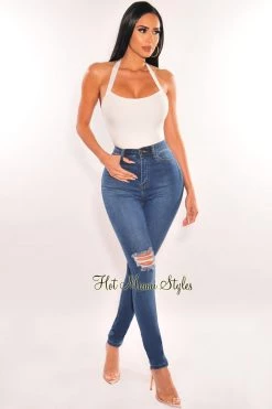 Vendor-unknown White Bandage Halter Bodysuit Just In