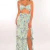 Vendor-unknown Just In Mint Floral Print Halter Slit Layered Maxi Skirt Two Piece Set