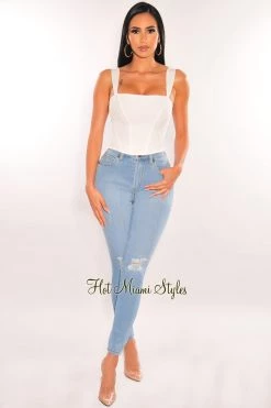 Vendor-unknown White Bandage Sleeveless Bustier Crop Top Just In