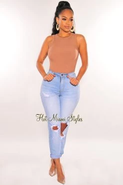 Dogma Light Denim High Waist Ripped Jeans Just In