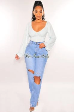 Dogma Light Denim High Waist Destroyed Wide Leg Jeans
