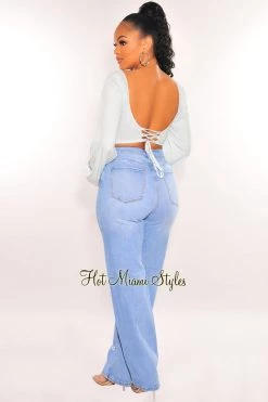 Dogma Light Denim High Waist Destroyed Wide Leg Jeans