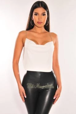 Vendor-unknown White Silver Chain Open Back Crop Top