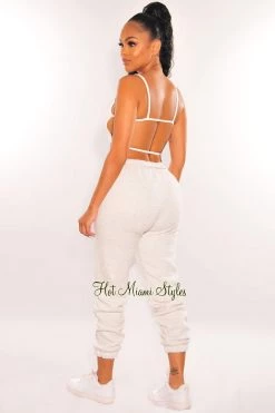 TIC TOC Just In HMS Lounge: Light Gray High Waist Sweatpants Joggers