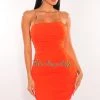 NIKIBIKI Coral Red Double Elastic Straps Crisscross Ruched Dress Just In