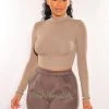 TIC TOC Just In HMS Essential: Dusty Olive Ribbed Mock Neck Long Sleeve Crop Top