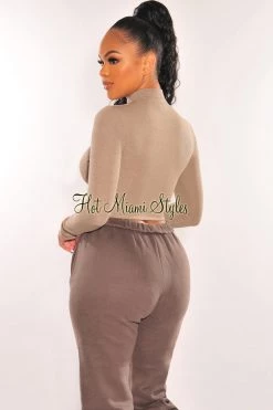 TIC TOC Just In HMS Essential: Dusty Olive Ribbed Mock Neck Long Sleeve Crop Top