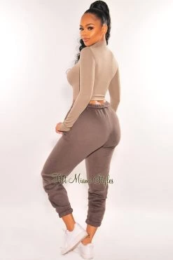 TIC TOC Just In HMS Essential: Dusty Olive Ribbed Mock Neck Long Sleeve Crop Top