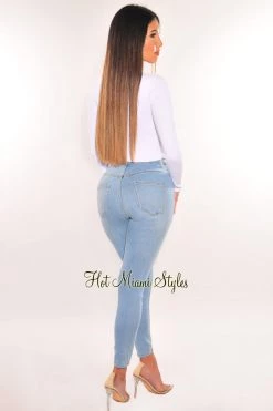 Vendor-unknown White Ribbed Knit Gold Lace Up Long Sleeve Crop Top