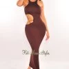 Vendor-unknown Just In Chocolate Sleeveless Gold Chain Cut Out Midi Dress