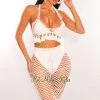 Vendor-unknown Off White Crochet Halter Fringe Hem Skirt Two Piece Set Cover Up Just In