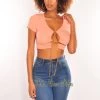 CHERRY MELLOW Peach Gold Chain Ribbed Lace Up Cut Out Crop Top Just In