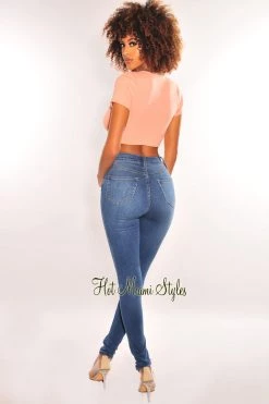 CHERRY MELLOW Peach Gold Chain Ribbed Lace Up Cut Out Crop Top Just In