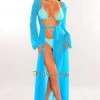 Vendor-unknown Turquoise Mesh Long Sleeves Belted Maxi Cover Up Just In