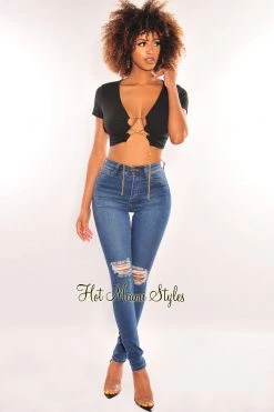 CHERRY MELLOW Just In Black Gold Chain Ribbed Lace Up Cut Out Crop Top