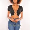 CHERRY MELLOW Just In Black Gold Chain Ribbed Lace Up Cut Out Crop Top